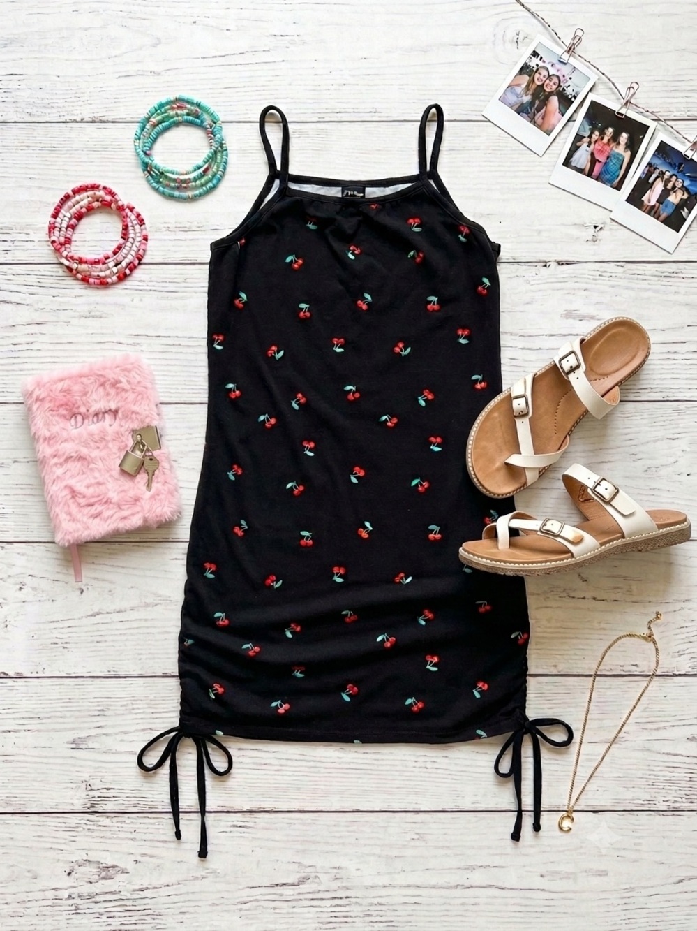 Art Class Girls Black Cherry Print Ruched Tank Dress Size XL (14/16)